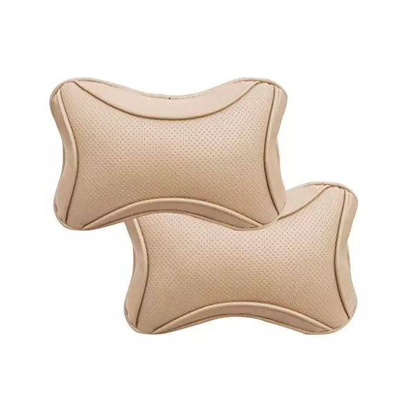 Auto Pearl Neck Rest for All Cars (Set of 2, Beige)