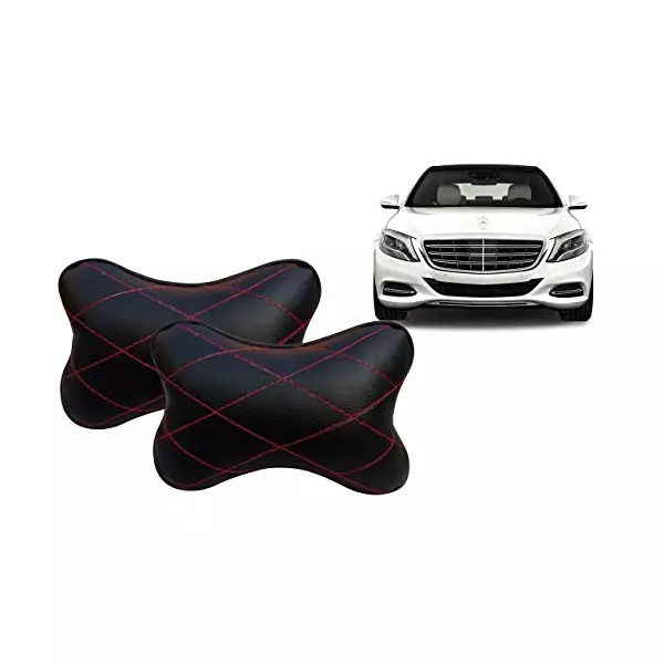 Auto Pearl Black Red CV Car Neck Rest Pillow Compatible for Mercedes Benz S Class