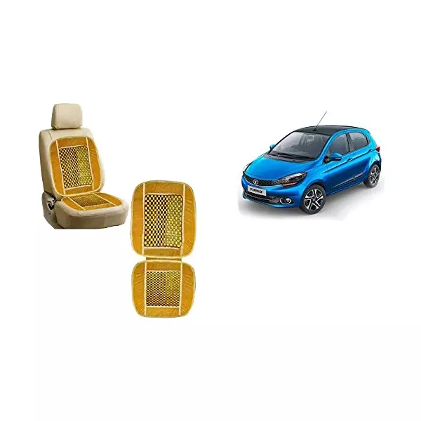 Auto Pearl Car Wooden Bead Seat Cushion with Beige Velvet Border Compatible for Tiago