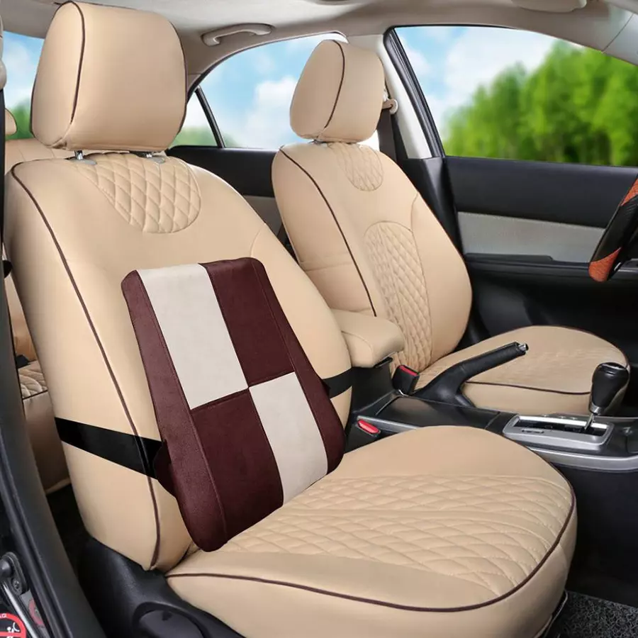 Auto Pearl Beige & Brown Wooden Bead Car Seating Pad for I10 Grand