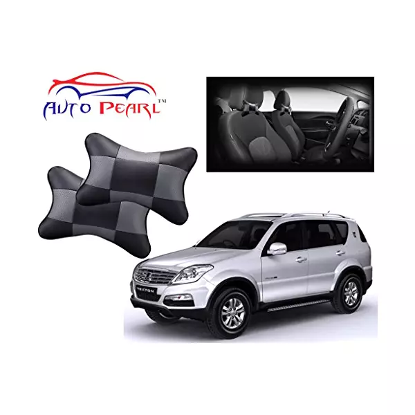Auto Pearl Black Grey Car Neck Cushion/Neck Pillow Compatible with Ssangyong Rexton