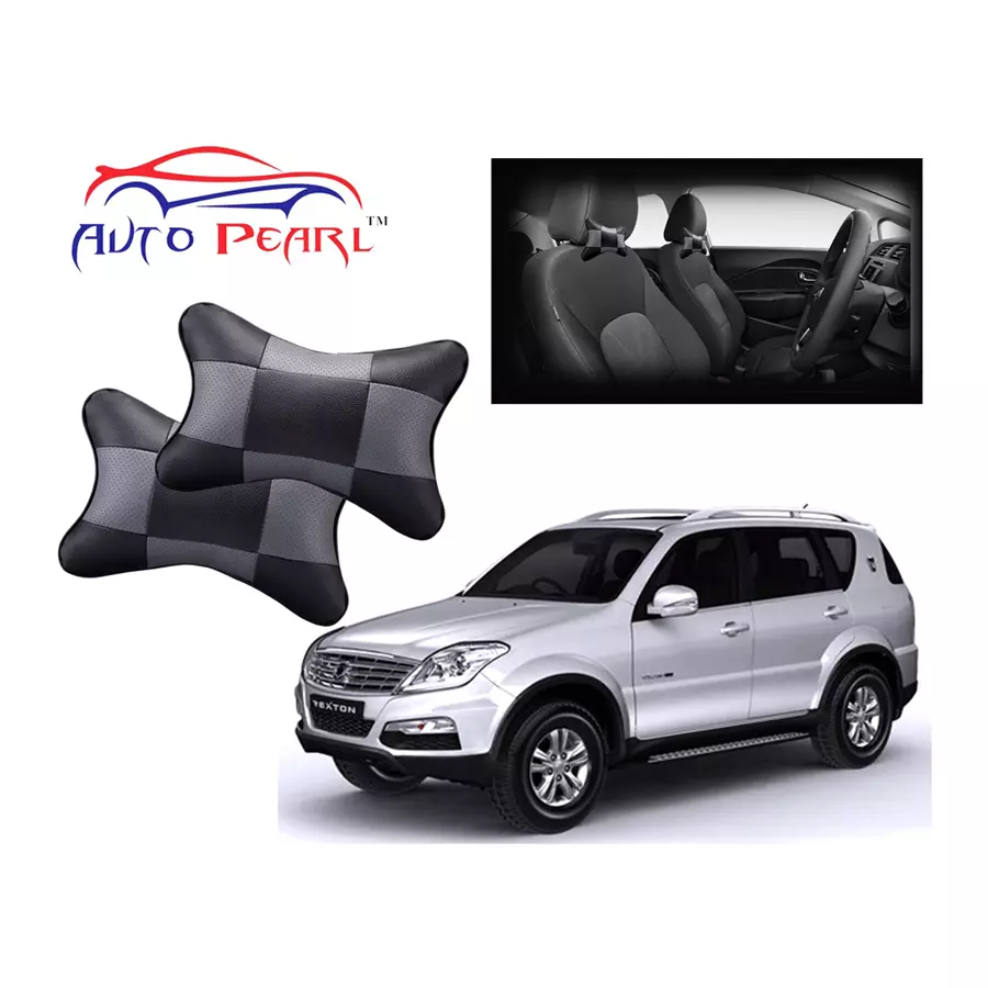 Auto Pearl Black Grey Car Neck Cushion/Neck Pillow Compatible with Ssangyong Rexton