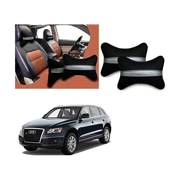 Auto Pearl Black Silver Strip Car Neck Cushion/Neck Pillow Compatible with Audi Q5