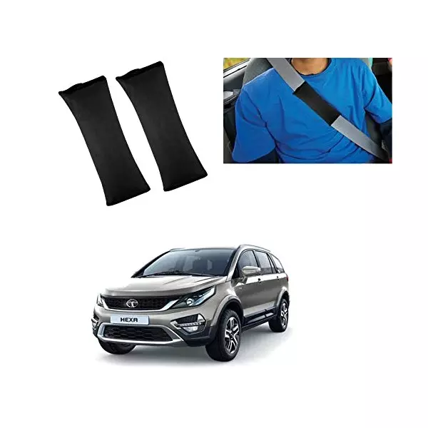 Auto Pearl Seat Belt Cushion (Pack of 2, Black) Compatible for Tata Hexa