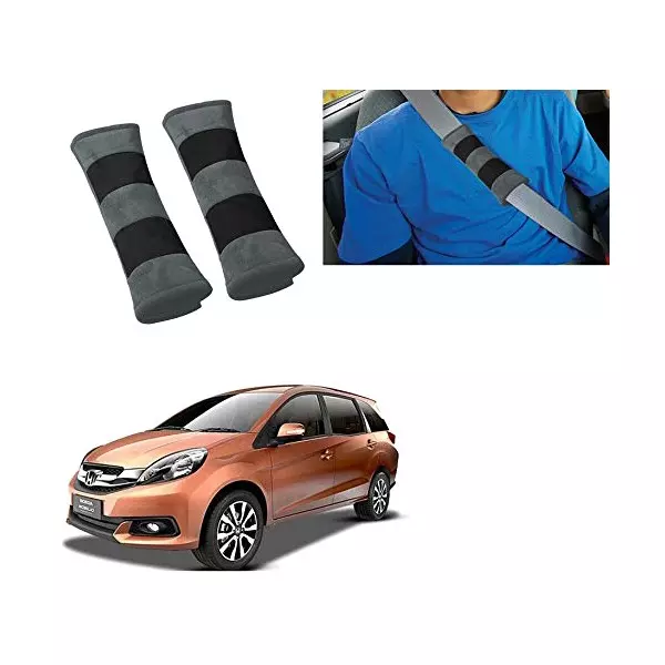 Auto Pearl Seat Belt Cushion (Pack of 2, Grey Black) Compatible for Honda Mobilio