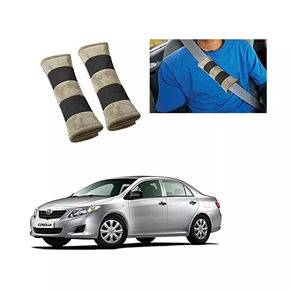 Auto Pearl Seat Belt Cushion (Pack of 2, Beige and Black) Compatible for Toyota Corolla