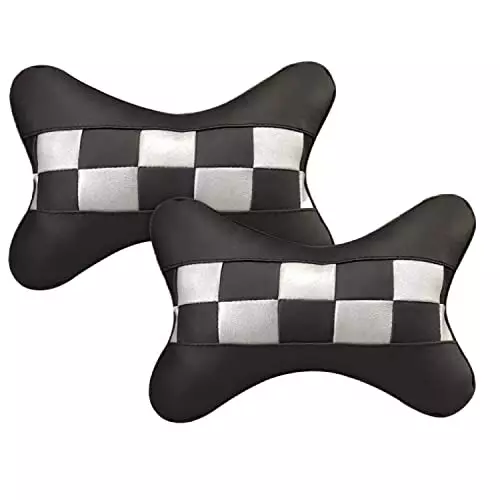 Auto Pearl Neck Rest Black Silver Chess (Set of 2 Pcs) for All Cars