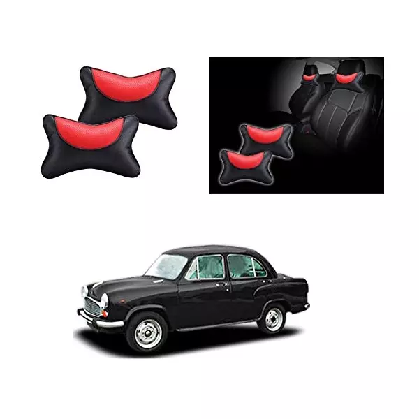 Auto Pearl Black and Red Designer Car Neck Rest Pillow Compatible for Hindustan Ambassador