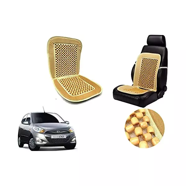 Auto Pearl Car Wooden Bead Seat Cushion with Beige Velvet Border Compatible for i10 Type-2