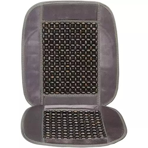 Auto Pearl Car Wooden Bead Seat Cushion with Grey Velvet Border Compatible for All Hatchback Cars