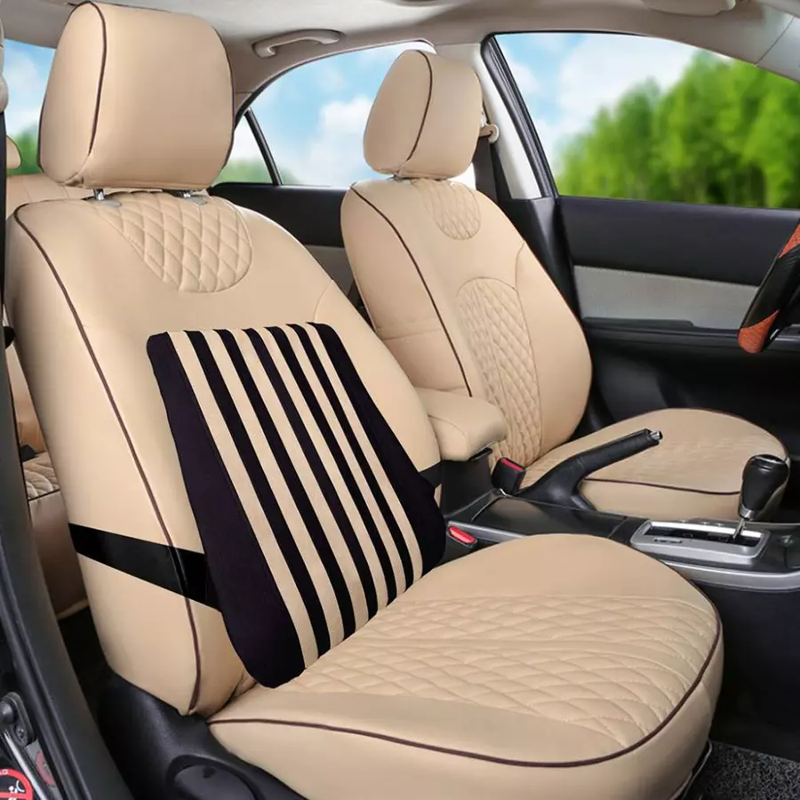 Auto Pearl Beige & Brown Wooden Bead Car Seating Pad for Nissan Micra
