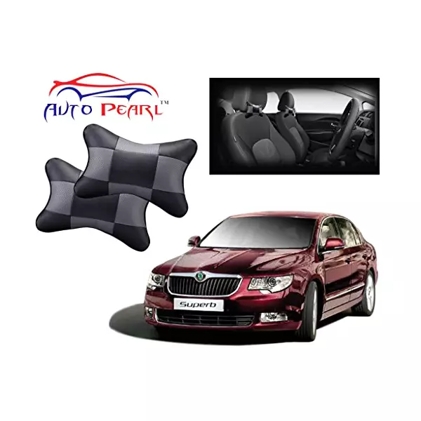 Auto Pearl Black Grey Car Neck Cushion/Neck Pillow Compatible with Skoda Superb