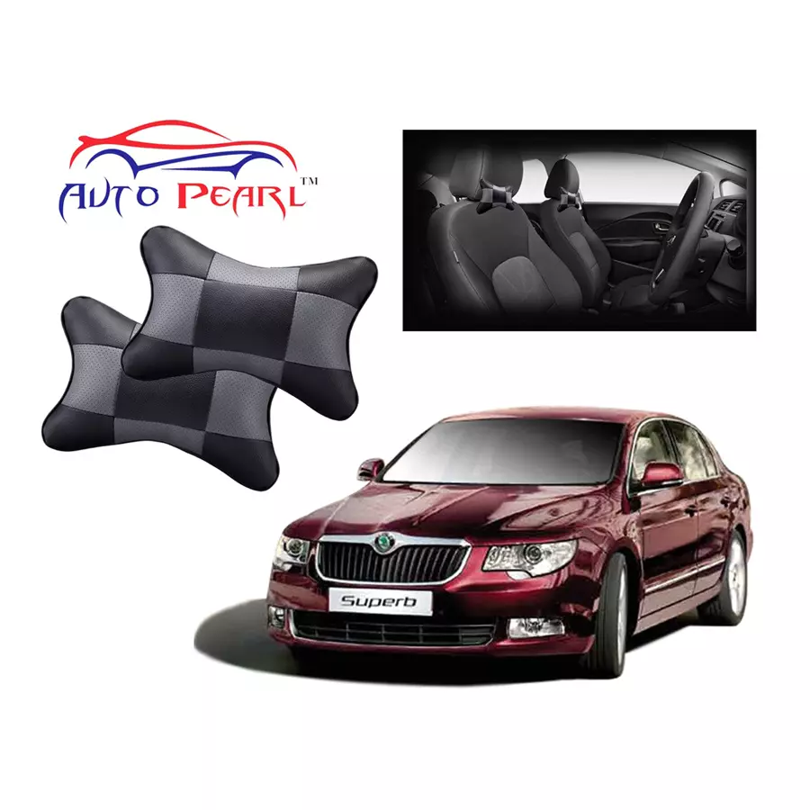 Auto Pearl Black Grey Car Neck Cushion/Neck Pillow Compatible with Skoda Superb