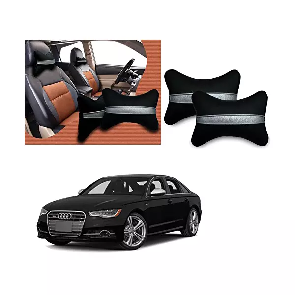 Auto Pearl Black Silver Strip Car Neck Cushion/Neck Pillow Compatible with Audi S6