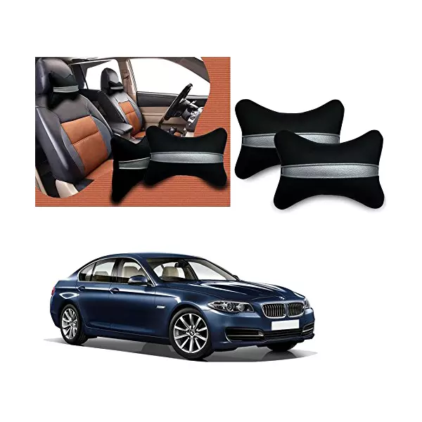 Auto Pearl Black Silver Strip Car Neck Cushion/Neck Pillow Compatible with BMW 520d