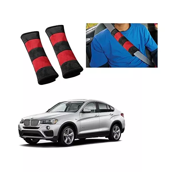 Auto Pearl Seat Belt Cushion (Pack of 2, Black, Red) Compatible for BMW X4