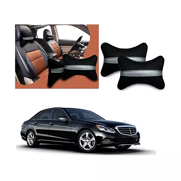 Auto Pearl Black Silver Strip Car Neck Cushion/Neck Pillow Compatible with Mercedes E250
