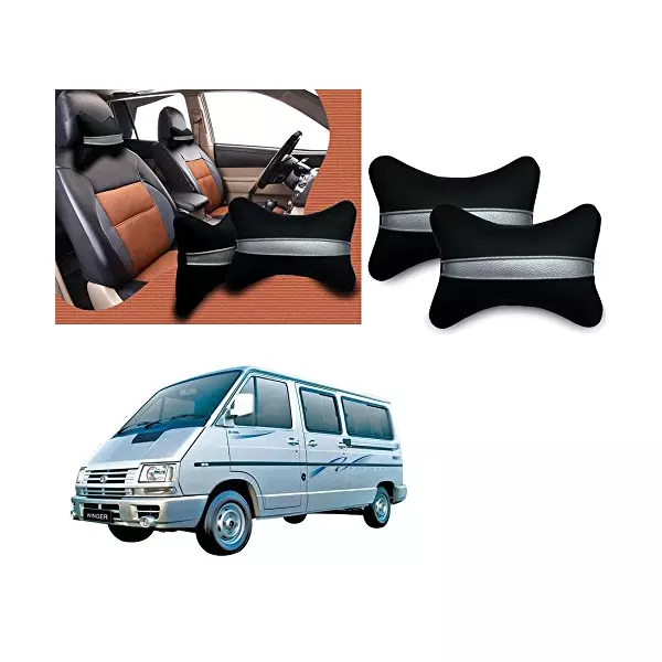 Auto Pearl Black Silver Strip Car Neck Cushion/Neck Pillow Compatible with Tata Winger