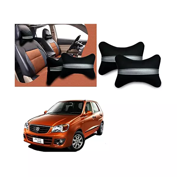 Auto Pearl Black Silver Strip Car Neck Cushion/Neck Pillow Compatible for Maruti Suzuki Alto K10 Old