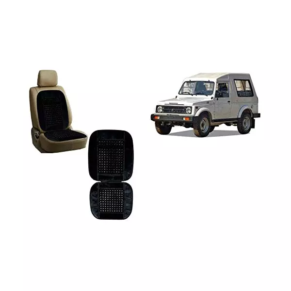 Auto Pearl Car Wooden Bead Seat Cushion with Velvet Border Compatible for Maruti Gypsy Set of 2 Pcs