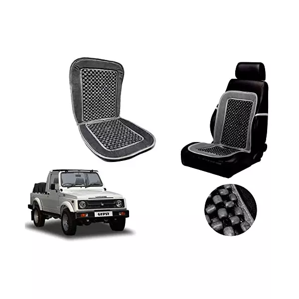 Auto Pearl Car Wooden Bead Seat Cushion with Grey Velvet Border Compatible for Maruti Gypsy King