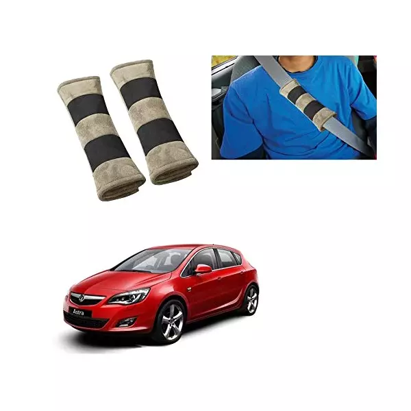 Auto Pearl Seat Belt Cushion (Pack of 2, Beige and Black) Compatible for Opel Astra