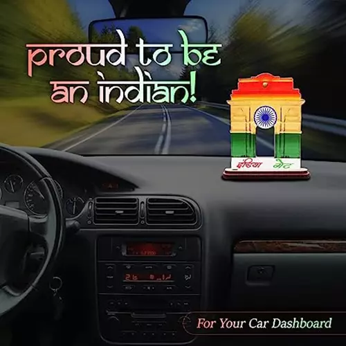 AllExtreme EXIF22 Universal Showpiece Indian Flag with India Gate Symbol for Car Dashboard