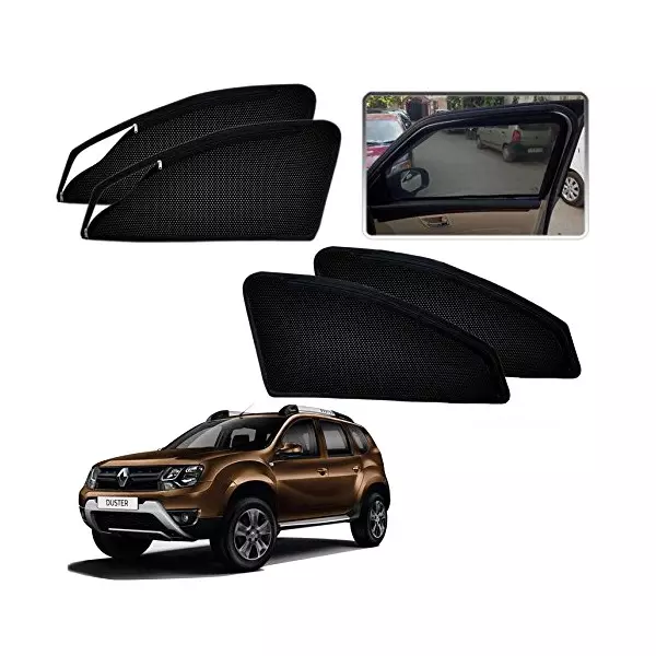 Auto Pearl Black Zipper Magnetic Large Window Car Curtains for Duster (Set of 4 Pcs)