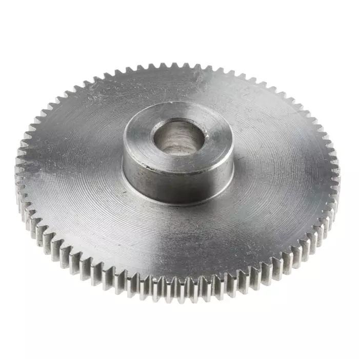 RS PRO Steel 80 Teeth Spur Gear, 0.8 Module, 10 mm Bore Dia, 64 mm Pitch Dia, 22 mm Hub Dia 8787893