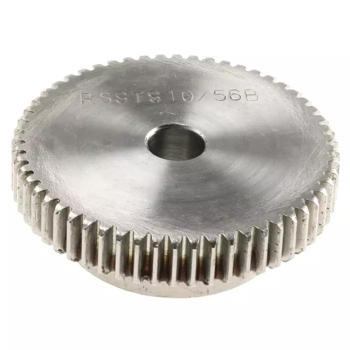 RS PRO Stainless Steel 56 Teeth Spur Gear, 1 Module, 10 mm Bore Dia, 56 mm Pitch Dia, 40 mm Hub Dia 5216799