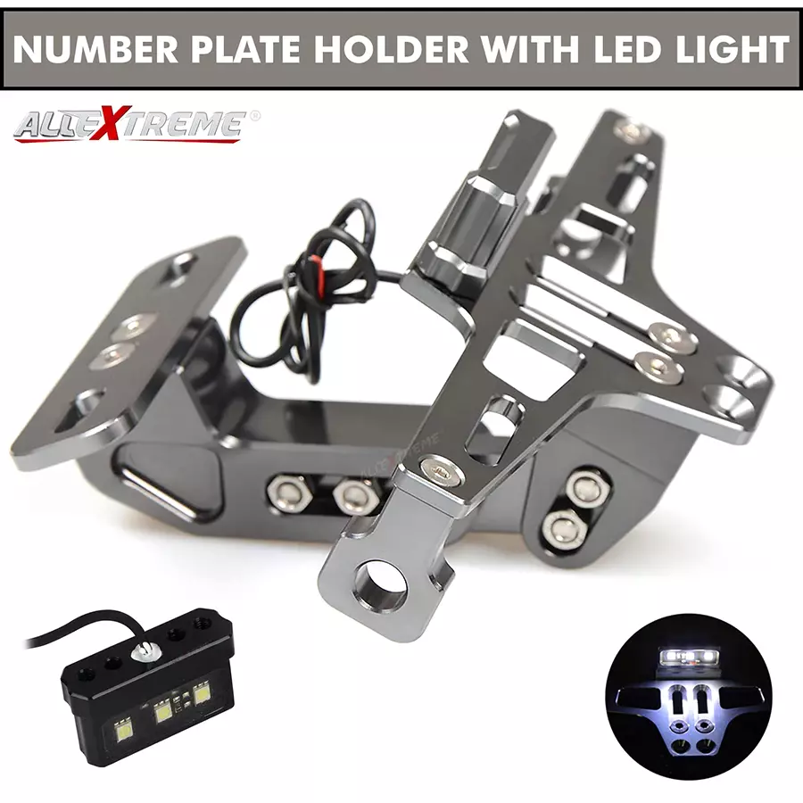 AllExtreme EXANPS1 Silver License Plate Mount Bracket for All Bikes
