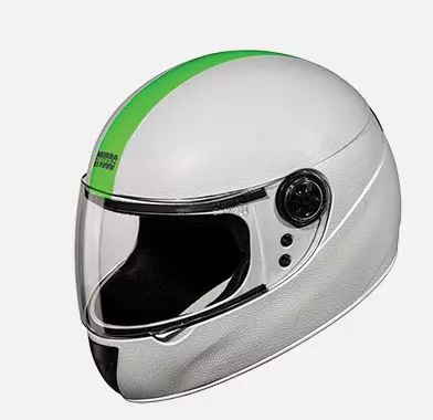Studds White With Fluorescent Green Strip Full Face Helmet, Chrome Elite Series