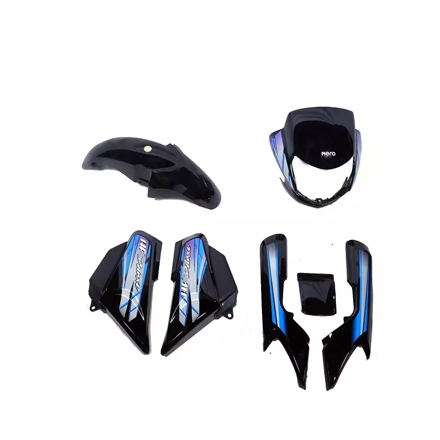 Yatos Bike Accessories Parts Hero HF Deluxe Type 3 Black & Purple Visor, Mudguard, Side Panel & Tail Panel, YFBK407