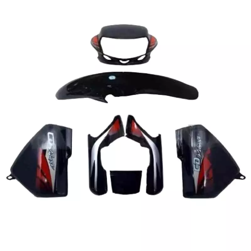 Yatos Bike Accessories Parts Hero CD Dawn Old Model Black & Red Visor, Mudguard, Side Panel & Tail Panel, YFBK115