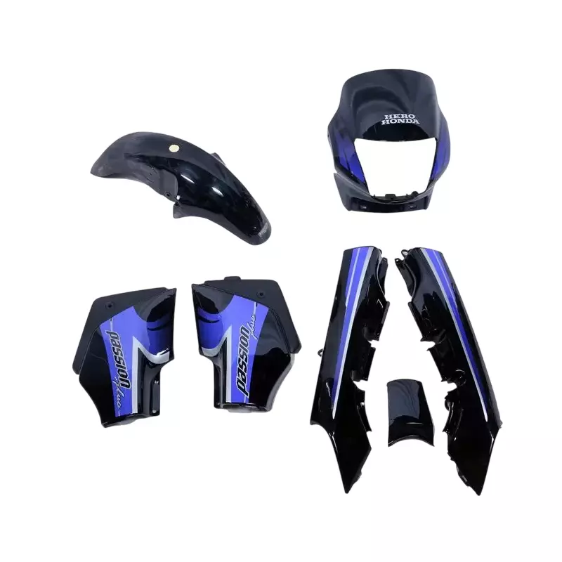 Yatos Bike Accessories Parts Hero Passion Plus AW Black & Blue Visor, Mudguard, Side Panel & Tail Panel, YFBK527