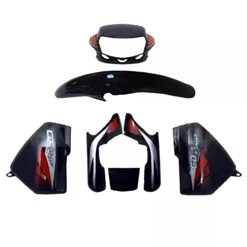 Yatos Bike Accessories Parts Hero CD Deluxe New Model Type 2 Black & Red Visor, Mudguard, Side Panel & Tail Panel, YFBK121