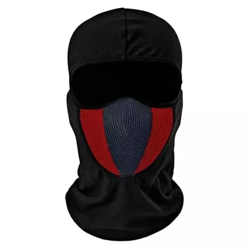 Allextreme Full Face Anti-Pollution Mask Black and Red Color with Air Filter Mesh and Visor for Biking, Cycling, EXMASK03