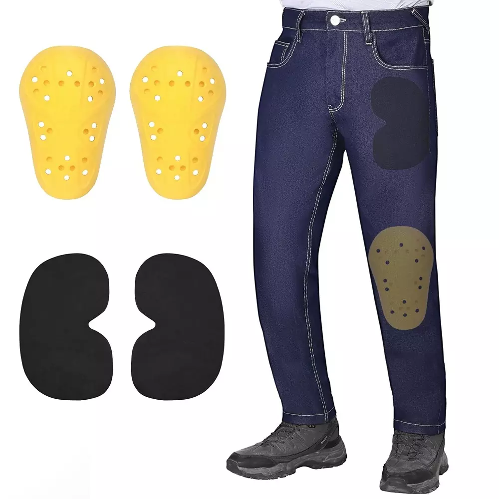 AllExtreme Denim Bike Riding Pants with Heavy Duty XY Level 2 Certified HDEVA Knee and Hip Armor Rider Gear Navy Blue Size 40 XXXL