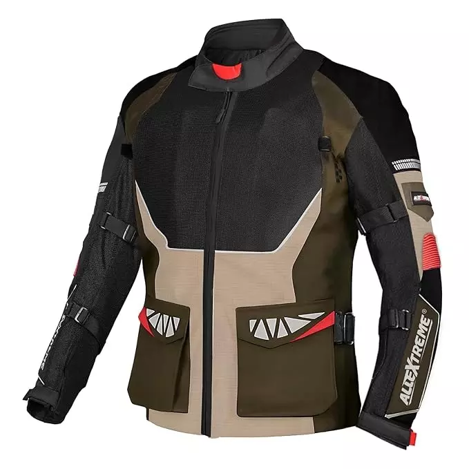 AllExtreme RALLY Unisex Motorcycle Riding Jacket Polyester and Mesh Fabric with Back Elbow Shoulder CE Level 2 Certified Armour Chest Protection Olive Green Size L