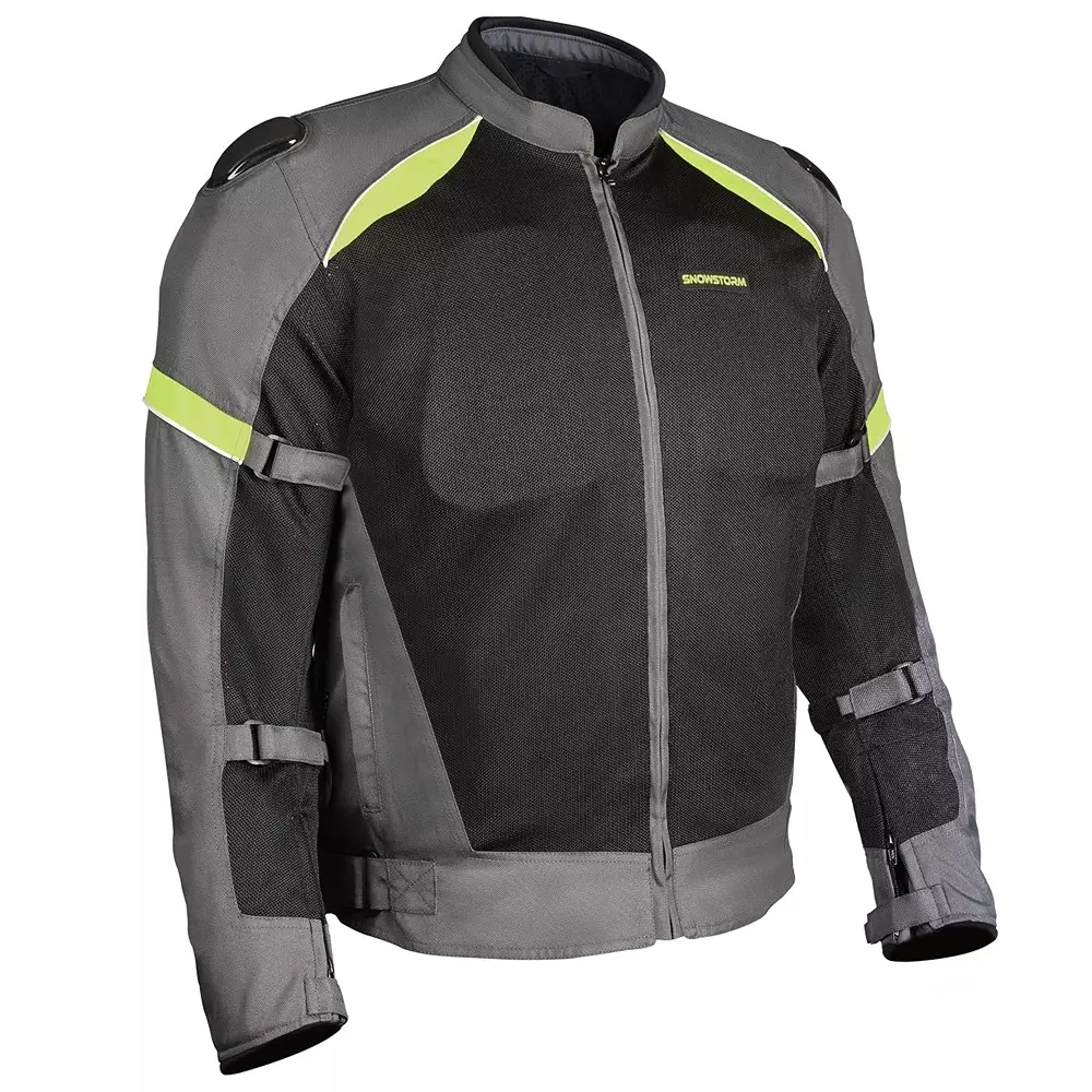 AllExtreme SNOWSTORM Bike Riding Jacket CE Level 2 Certified Armour Protector Back Elbows Shoulders Protection Mesh Fabric Black & Green Size 2XL