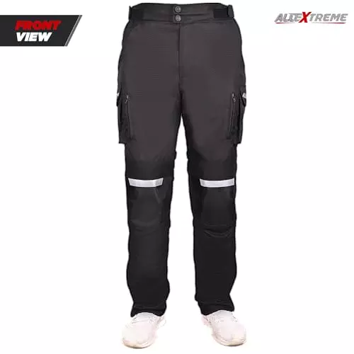 AllExtreme Bike Riding Pants CE Level 2 Certified Knee-Shin Protectors, Level-1 Hip HDEVA Protectors 600D Polyester Size XL Black