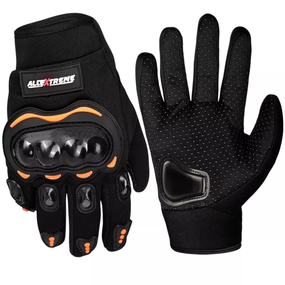 AllExtreme Probiker Protective Full Finger Gloves Anti-Skid Surface Breathable Microfiber Fabric TPU Hard Palm Slider Black & Orange Size XL