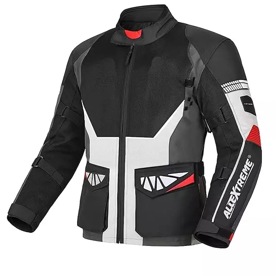 AllExtreme RALLY Unisex Motorcycle Riding Jacket Polyester and Mesh Fabric with Back Elbow Shoulder CE Level 2 Certified Armour Chest Protection Grey Size M