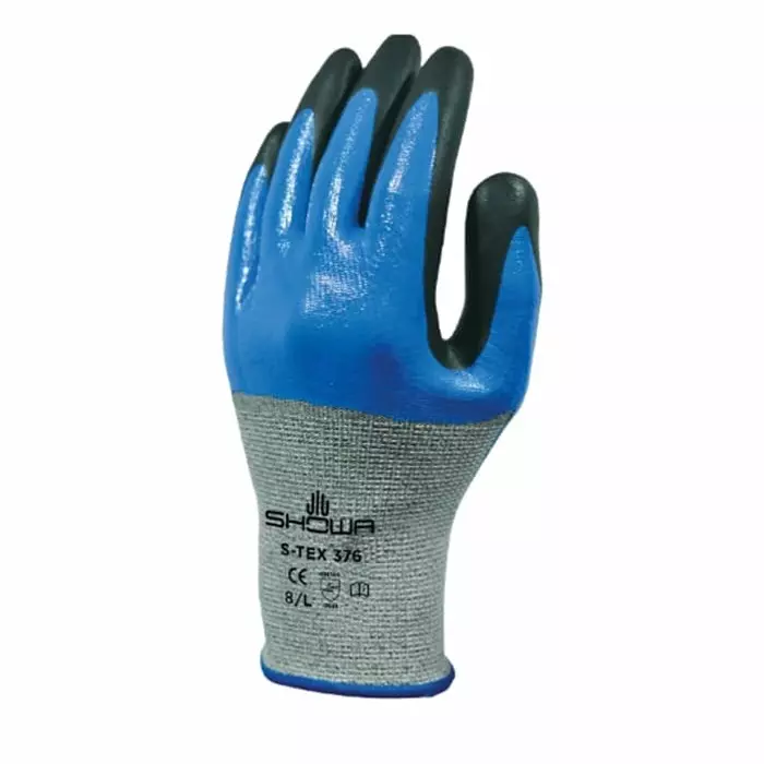 Showa S-TEX 376 Grey Polyester Stainless Steel Abrasion Resistant Cut Resistant Gloves Size 10 Nitrile Coating, SHOS3765