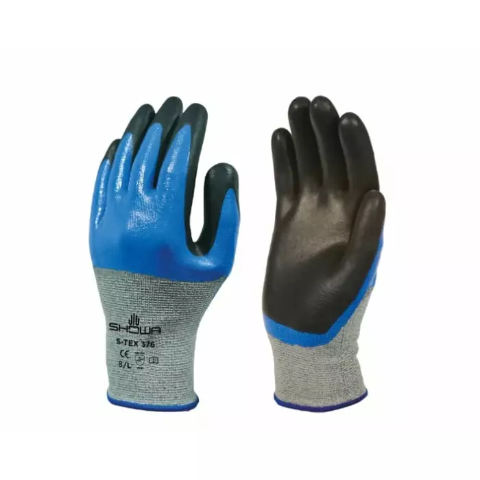 Showa S-TEX 376 Grey Polyester Stainless Steel Abrasion Resistant Cut Resistant Gloves Size 10 Nitrile Coating, SHOS3765