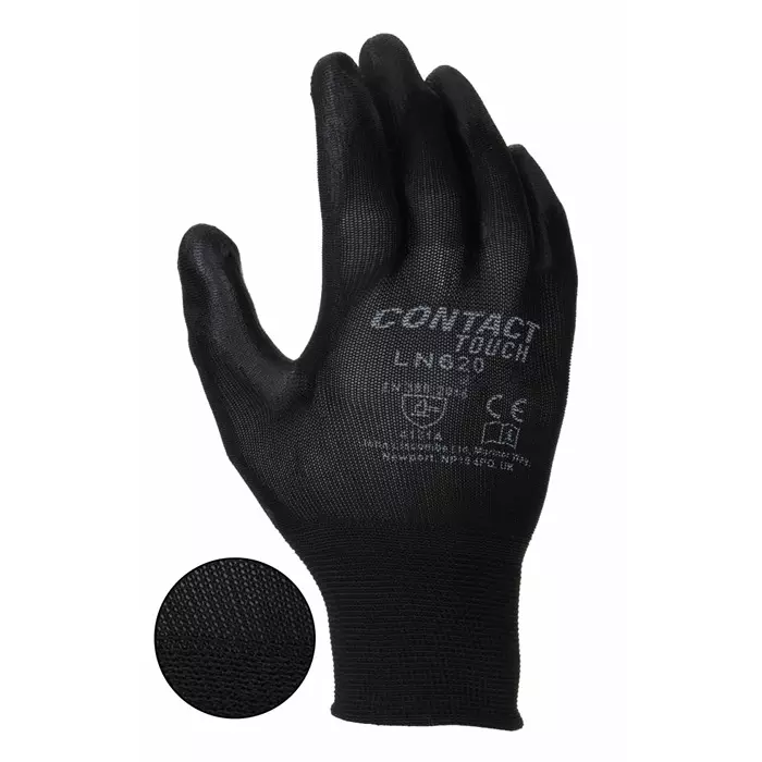 Liscombe Contact Touch Black Nylon Cut Resistant Work Gloves Size 8 Polyurethane Coating, LN620-08