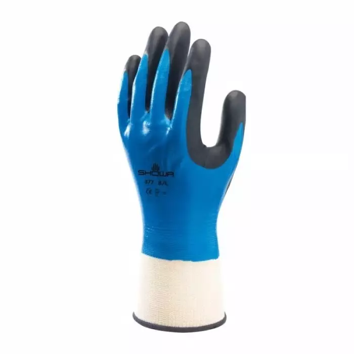 Showa Blue Nylon Polyester Grip and Abrasion Resistance Oil Resistant Wet Resistance Work Gloves Size 10 Nitrile, SHO3775