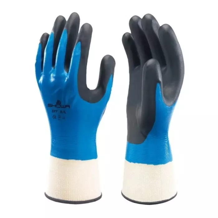 Showa Blue Nylon Polyester Grip and Abrasion Resistance Oil Resistant Wet Resistance Work Gloves Size 10 Nitrile, SHO3775