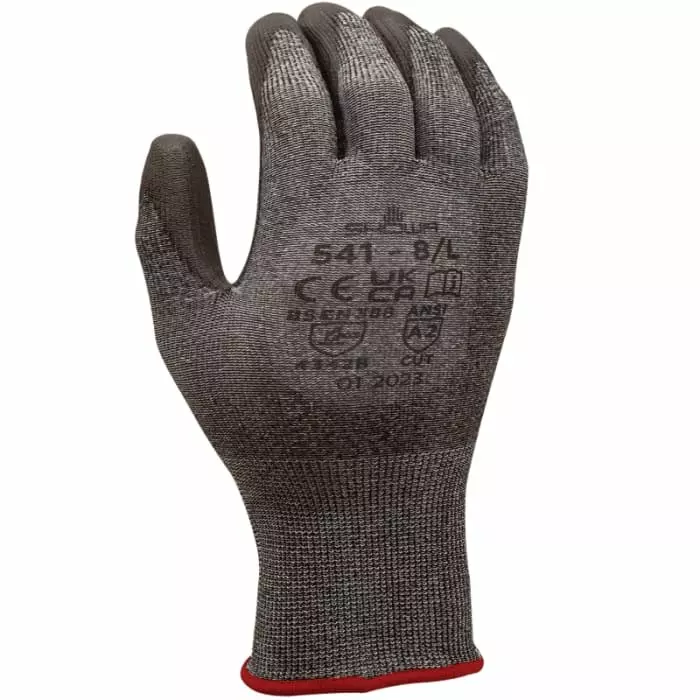 Showa 541 Grey HPPE Cut Resistant Work Gloves Size 6 Polyurethane Coating, SHO5411