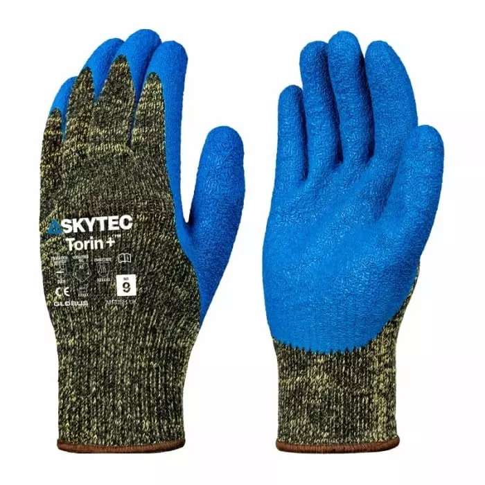 Skytec Torin+ Blue Yellow Nylon Mechanical Protection Latex Gloves Work Gloves Size 7 Latex Coating, SKG00055DD